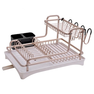 Estante de aluminio para secado de vajilla, estante de secado de vajilla, color oro rosa - Product Image 4