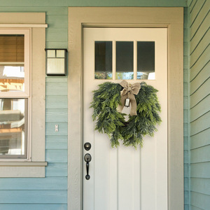 Christmas Decorations Plastic Christmas <b>Wreath</b> Green Cypress Leaves Pin Cone Vintage Bell Door <b>Wreaths</b> for Christmas Decoration - Product Image 2