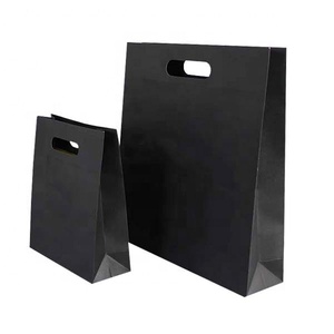 Bolsas con asas de papel, papel troquelado personalizado, troquelado, 250 gramos, ropa de arte, compras, impresión Offset ecológica negra, reutilizable - Product Image 1