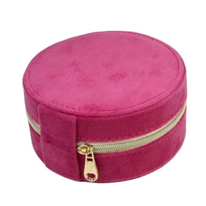 LG7296 Wholesale Hot Selling Customized Logo <strong>Jewelry</strong> <strong>Box</strong> Luxury Pink Velvet <strong>Round</strong> <strong>Jewelry</strong> Case Zipped Portable Travel <strong>Box</strong> - Product Image 1