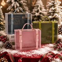 Luxuriöse Rote Geschenkbox aus Karton mit PU-Griff aus Recyclingmaterialien Tragbare Transparente Verpackung für Weihnachten Hochzeit Feiertage Geschenke