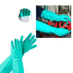 长袖园艺手套可重复使用的绿色橡胶化学手套工业设备触觉Sarung Tangan Karet Tebal