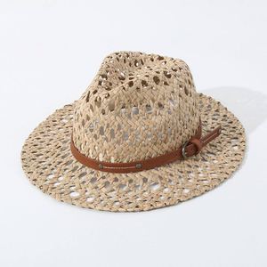 2025 Hand Woven <b>Straw</b> <b>Fedora</b> Hat Plum Grass Flat Brim Hollow Sun Hat Panama Hat - Product Image 2