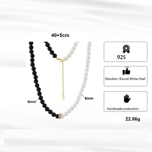 Boho Obsidian14k Gold Half Shell Bead Half Obsidian Bead Collar Cadena de clavícula Mujeres - Product Image 6