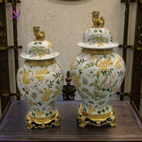 Vase de table MKMJ exquis, motif floral peint à la main, style européen traditionnel, en laiton doré et porcelaine, décoration d'intérieur pour gingembre