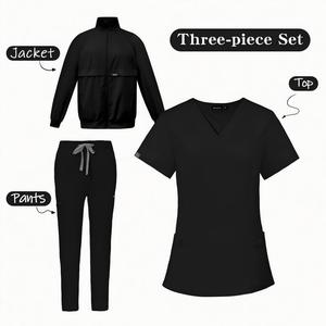 Ensemble de tenue médicale trois pièces en gros avec veste zippée, haut et pantalon pour le personnel médical (médecins et infirmières) - Product Image 3