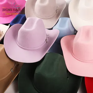 Shinehats 2024 OEM Fashion Design Wholesale Felt Hats Women Fall Cowboy Dress Style Wide Brim Floppy Wool Panama Fedora Hats