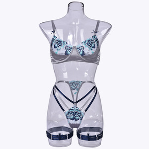 Fantaisie Sexy <span class=keywords><strong>Lingerie</strong></span> femmes sous-vêtements délicats non censuré <span class=keywords><strong>luxe</strong></span> broderie florale intime 4 pièces soutien-gorge fin et culotte ensembles érotiques - Product Image 2