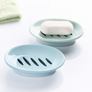 Oval Soap Dish Nordic Blue Plastic Draining Bathroom Soap Holder With Slots For Drainage - Product Image 1