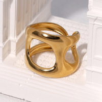 Bague large ajustable personnalisée, moderne, abstraite, creuse, fluide, dorée ou argentée, pour femme