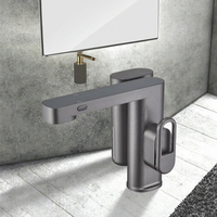 Robinet de lavabo de salle de bain à commande par capteur, à poignée unique, en laiton, avec affichage numérique LED intelligent, changement de couleur, noyau de vanne en céramique, finition brossée