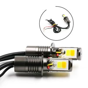 Phares antibrouillard à LED automobiles H4 H7 H11 9005 9006 COB Phares antibrouillard bicolores à trois côtés avec lumière blanche et jaune et clignotant - Product Image 4