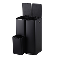 Poubelle de cuisine rectangulaire à 3 compartiments, 60L, en acier inoxydable, revêtement en poudre noir, nouvel article, WBS120L60
