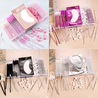 Kit d'outils pour extensions de cils avec boîte à cils réutilisable en plastique transparent, brosse à cils portable et patchs d'isolation