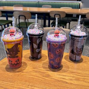 Dibujos animados Halloween fantasma Festival taza de agua de plástico de doble capa Micro paisaje taza de paja de plástico para niños taza de té de la leche - Product Image 6