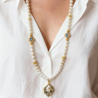 Collier de perles blanches naturelles avec pendentif en émail, style baroque vintage, pour femme, mariages et occasions quotidiennes