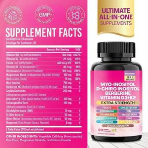 Suplemento para Mujeres, Cápsulas <span class=keywords><strong>de</strong></span> Berberina, Mioinositol, <span class=keywords><strong>Vitamina</strong></span> D3, K2, <span class=keywords><strong>D</strong></span>-Chiro Inositol - Product Image 3