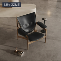 Fauteuil de rangement moderne de luxe nordique en cuir véritable, en bois massif, avec mousse haute élasticité, pour salon et bureau à domicile