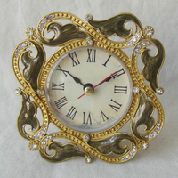 Horloge de bureau en métal vert vieilli Chic, 1 pièce, rétro, fait à la main, cadre en alliage de Zinc, cercle, strass, bijoux, bordeaux