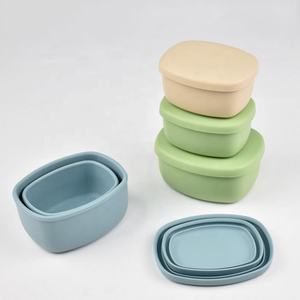 Household 2Pcs <b>Set</b> Food Grade Silicone Lunch <b>Box</b> Fruit Food Snack Storage Container Leak Proof Silicone Oval Lunch Bento <b>Box</b> - Product Image 5