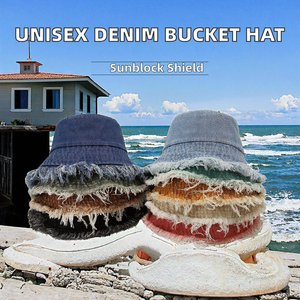 Unisex Trendy <b>Bucket</b> <b>Hat</b> Wide Brim 3D Embroidery Denim Fabric Sunscreen 9 Colors Available Spring Travel Sports Outdoor Fishing - Product Image 2