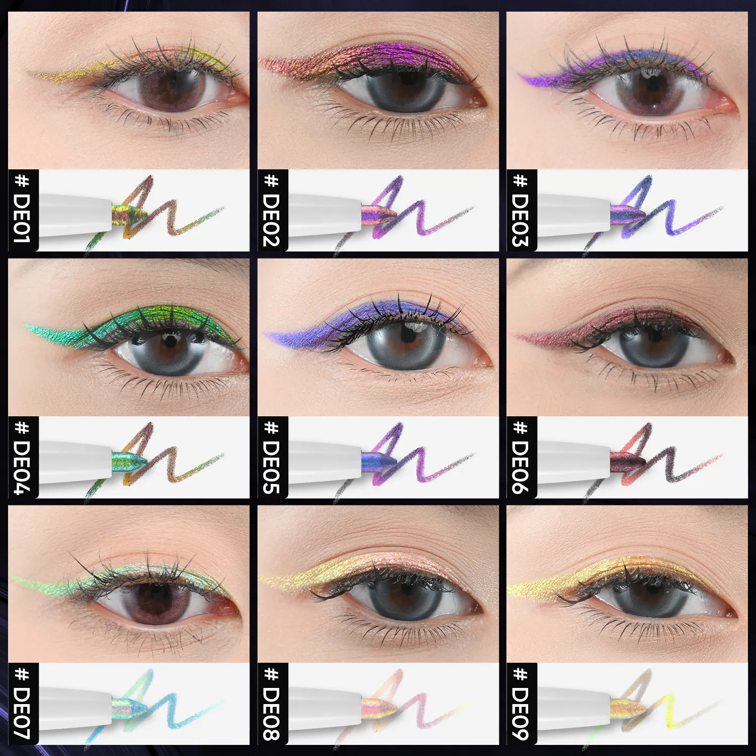 Makeup tren baru Logo khusus Duochrome Shimmer berkepala ganda tahan air awet Chameleon Gel Eyeliner