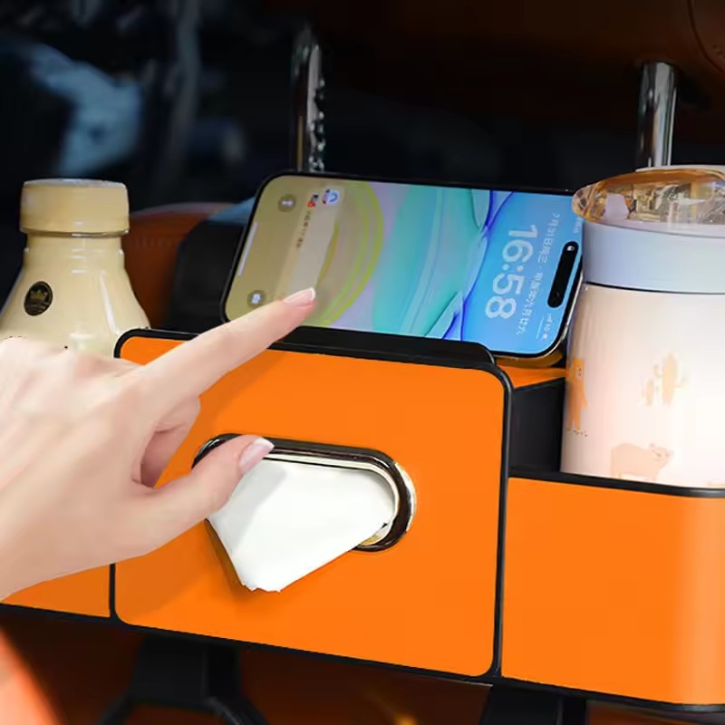 Yimai HE-851 Multifunctional Car Seat Back Storage Box Organizer - Leather ABS Material