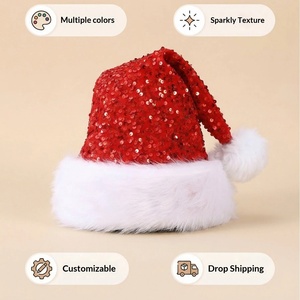 Nouveaux chapeaux <span class=keywords><strong>de</strong></span> <span class=keywords><strong>Noël</strong></span> à paillettes <span class=keywords><strong>de</strong></span> haute <span class=keywords><strong>qualité</strong></span> pour adultes, chapeau <span class=keywords><strong>de</strong></span> Père <span class=keywords><strong>Noël</strong></span> à fourrure longue double couche épaissie, vente en gros, personnalisable, multicolore - Product Image 3