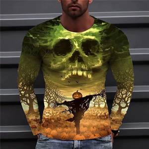 Camiseta de Manga Larga para Hombre, Diseño de Calabaza y Bruja de Halloween con Estampado Digital 3D, Corte Regular, Tejido de Punto - Product Image 2