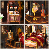 Casa de Muñecas en Miniatura Estilo Castillo Mágico Retro con Luz LED, Kit de Rincón de Lectura, Casa de Muñecas DIY, Miniaturas de Madera, Modelo de Casa DIY