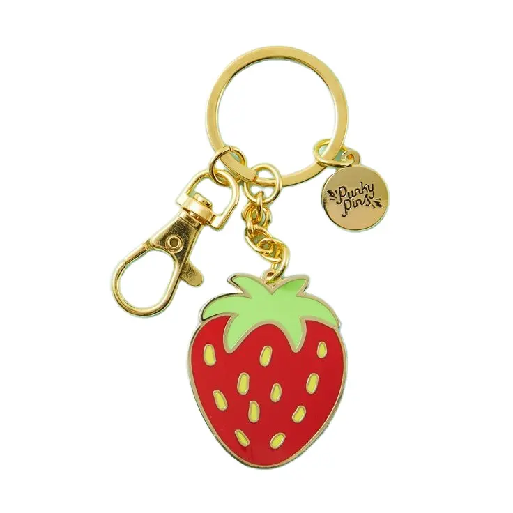 Articles de cadeau de fraise promotionnels diverses spécifications conception mignonne métal Souvenir couleur émail dur porte-clés homard embrayage