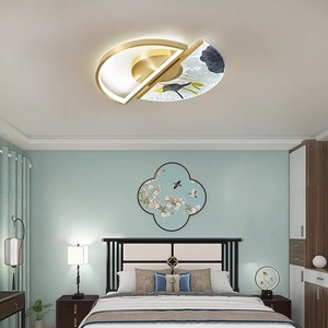 Lámpara de Techo de Estilo Chino Zen con Diseño de Flor de Loto Clásica, Totalmente en Cobre, Nueva Lámpara de Techo Esmaltada para Dormitorios, Pasillos y Estudios - Product Image 1