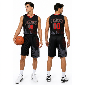 Basketball Uniform Unisex Set Black <b>Red</b> Sublimation Sportswear High Quality Low MOQ Customized Logo Breathable Lightweight - Product Image 1