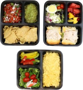 Boîte à lunch jetable en plastique noir, conteneur alimentaire compartimenté, contenants pour la préparation des repas, pour les pâtes, les salades, la restauration rapide - Product Image 3