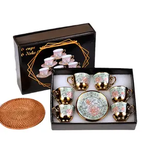 उपहार बॉक्स पैकिंग 6 के सेट कॉफी कप और तश्तरी अरबी शैली चीनी मिट्टी के बरतन Drinkware चाय के कप सेट
