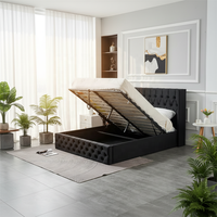 Luxuriöses Modernes Weiches Schwarzes Samt-Polsterbett mit Hydraulischem Gaslift, Flügelkopfteil und Holzrahmen für Schlafzimmer