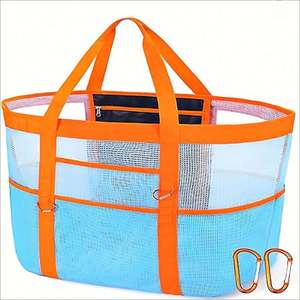 Bolsa de Playa Versátil de Malla de 40L con Bolsillos Delanteros y Traseros para Toallas - Product Image 5