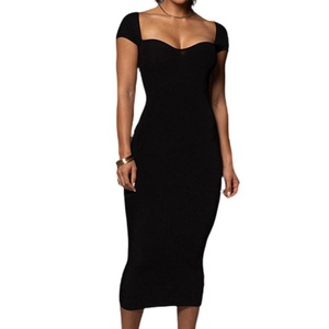 Top Corto Acanalado de Manga Corta para Mujer, Estilo Bodycon, Sexy, Largo hasta la Rodilla, Ecológico, con Cuello Diagonal, para Fiesta y Club, Venta al por Mayor - Product Image 4