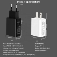 Adaptor Charger Dinding Perjalanan HNT Hitam Putih EU US Plug 5W USB Satu Port 5V1A untuk iPhone, Adaptor Pengisi Daya USB