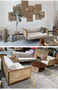 طقم أريكة من الروطان الطبيعي بتصميم قطري عتيق وأنيق ومعاصر، أثاث مخصص للمجالس والمكاتب وغرف الضيوف - Product Image 5