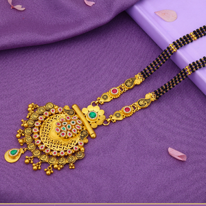 Collier traditionnel en or avec pierres multicolores, pierres précieuses vertes et rouges et perles noires pour femmes, bijoux ethniques - Product Image 1