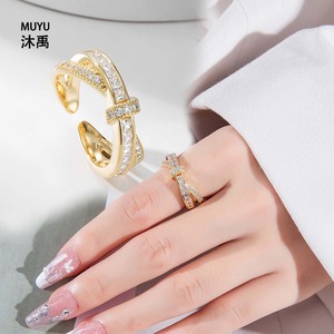 Muyu Geometric Open Ring Gold Pave Setting Index Finger Ring For Party Fashion Jewelry - Product Image 1
