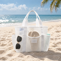 Grand sac fourre-tout en maille blanche pour la plage, les voyages, le shopping, sac de transport léger et réutilisable pour la piscine, les centres de villégiature, les cadeaux, les commandes en gros