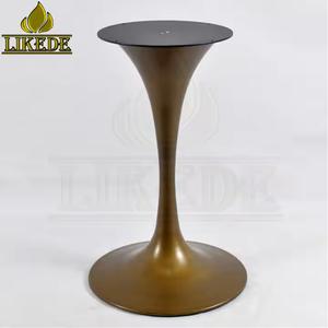Socle de table en forme de tulipe en laiton antique frotté à la main, cœur en fonte, piédestal en métal pour tables de salle à manger d'hôtel de luxe - Product Image 2