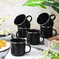 Vente chaude Rétro Émaillé En Acier Bord En Métal Feu De Camp Tasses Petit Pas Cher 350ml Splash Émail Tasses pour Camping Café Boire