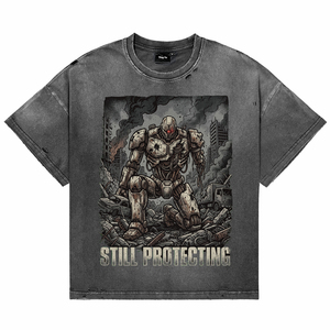 T-shirts pour hommes en coton à manches courtes, col rond, coupe oversize, respirants, avec imprimé graphique robot punk et effet délavé, pour la vente en gros - Product Image 1