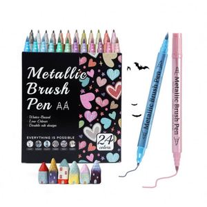 Wholesale Dual Tip Metallic <b>Brush</b> Pen Glitter Graffiti 24 Color Acrylic Art Marker for Paper Card Stone Glass Ceramic Drawing - Product Image 4