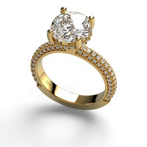 แหวนหมั้นเพชรทรงกลมเจียระไนแบบบริลเลียนท์เคลือบทอง 18K 14K เพชรเพาะเลี้ยงในห้องปฏิบัติการ ประดับด้วยวงแหวนรอบนอกแบบซ่อน และฝังเพชรแบบไมโครเพฟ  แบบโซลิแทร์  รับผลิตตามแบบ OEM เครื่องประดับสั่งทำพิเศษ - Product Image 2