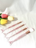 Nouvel ensemble de 4 pinceaux professionnels de maquillage pour les yeux en fibres synthétiques, effet dégradé plat sirène, portables, à double embout en queue de poisson