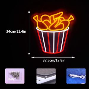 Enseignes lumineuses LED néon pour poulet frit, à intensité variable, alimentées par USB, lumière d'ambiance, décoration de vitrine, lumière indicatrice de rue, personnalisable - Product Image 1